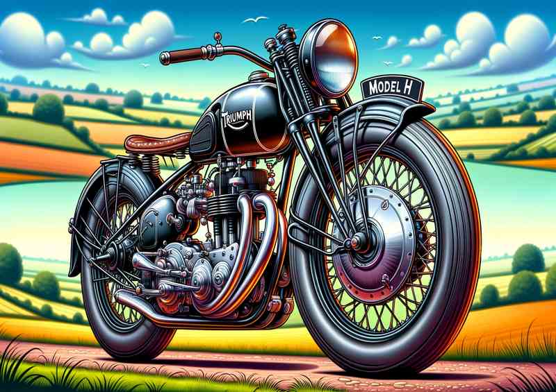 Cartoon Triumph Model H Motorcycle Art A cartoon style