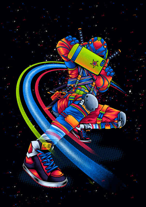 Selfie Ninja Neon Metal Poster