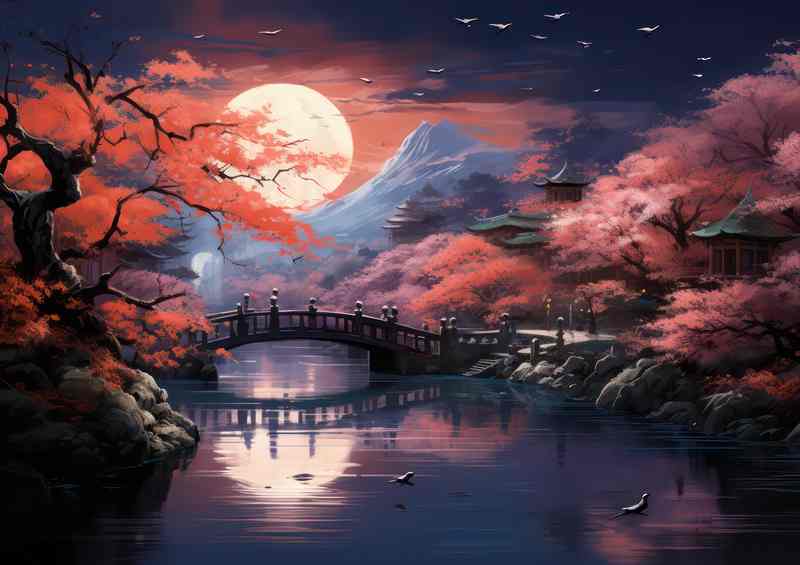 Lakeside Legends Bridges Amidst Blossoms