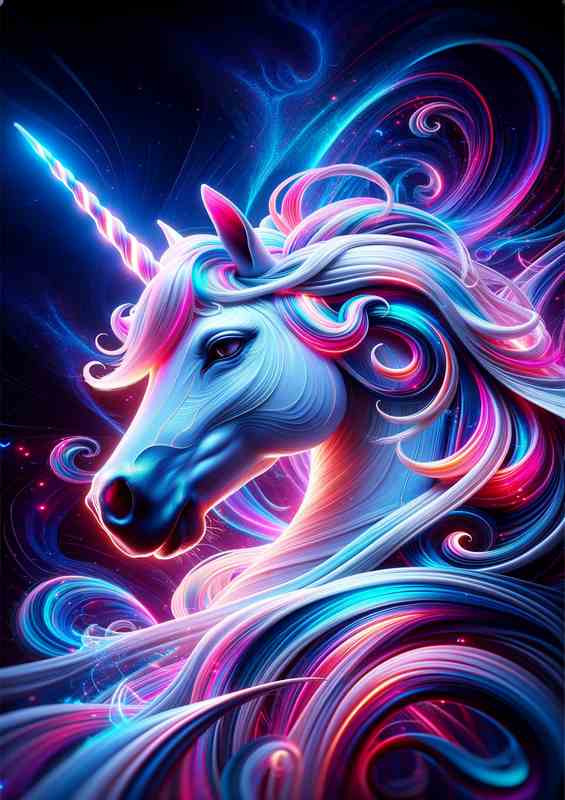 A magical unicorn head kaleidoscope of neon colors