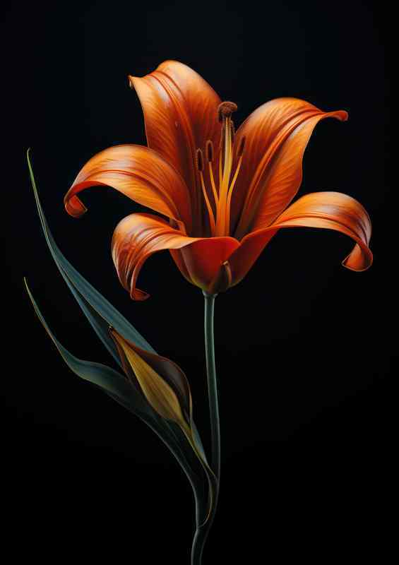 Orange lily with black background