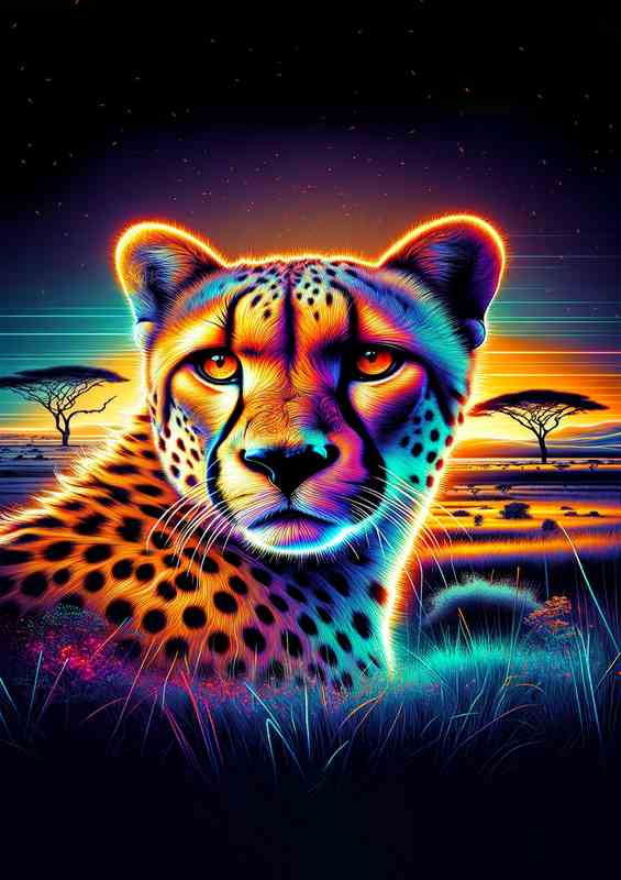 Majestic Neon African Cheetah Head