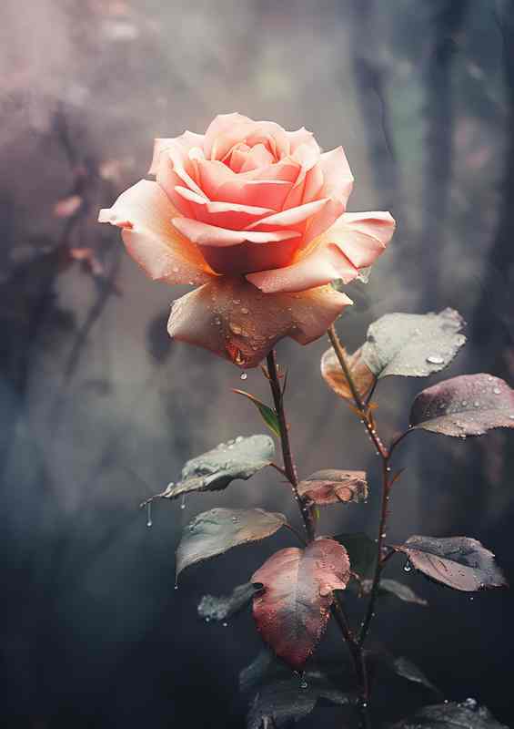 Pink rose in a flower garden