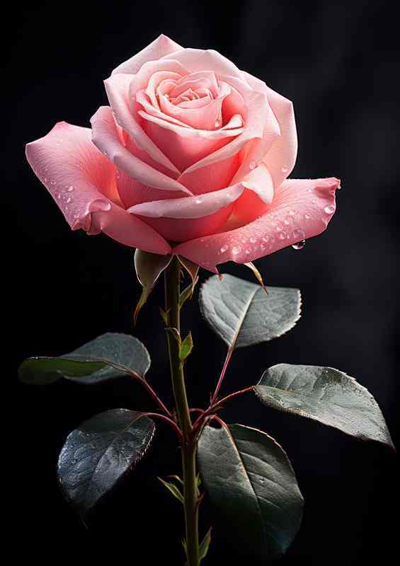Pink rose with petals and leafs