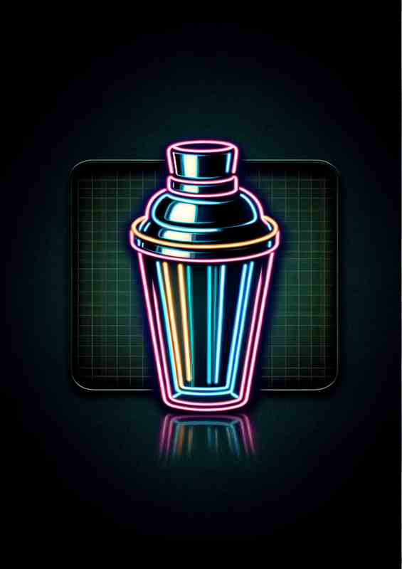 Cocktail Shaker Neon Metal Poster