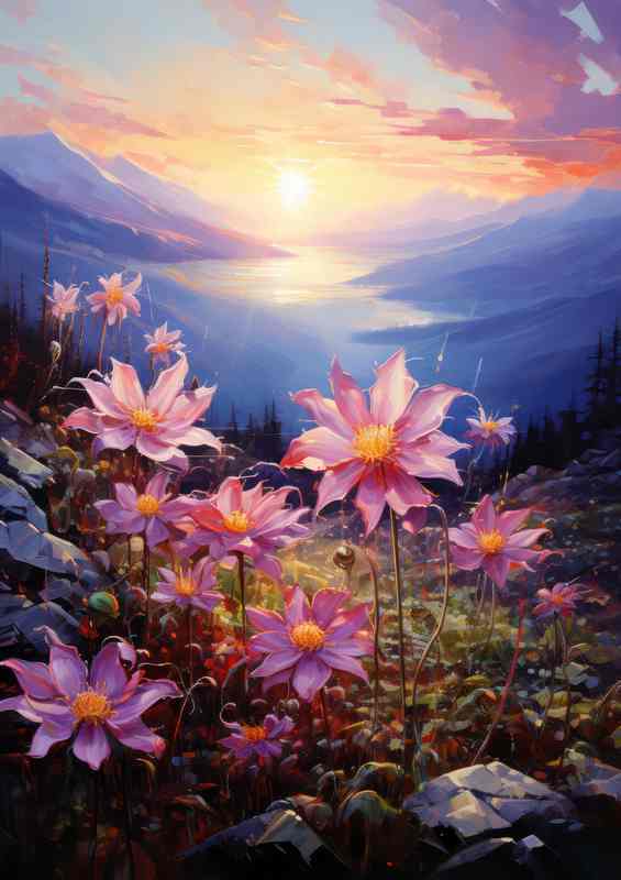 Yellow and pink flowers in the mountains