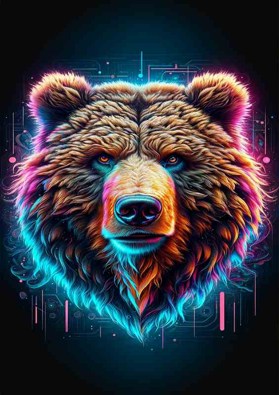 A powerful bears head in neon art strength