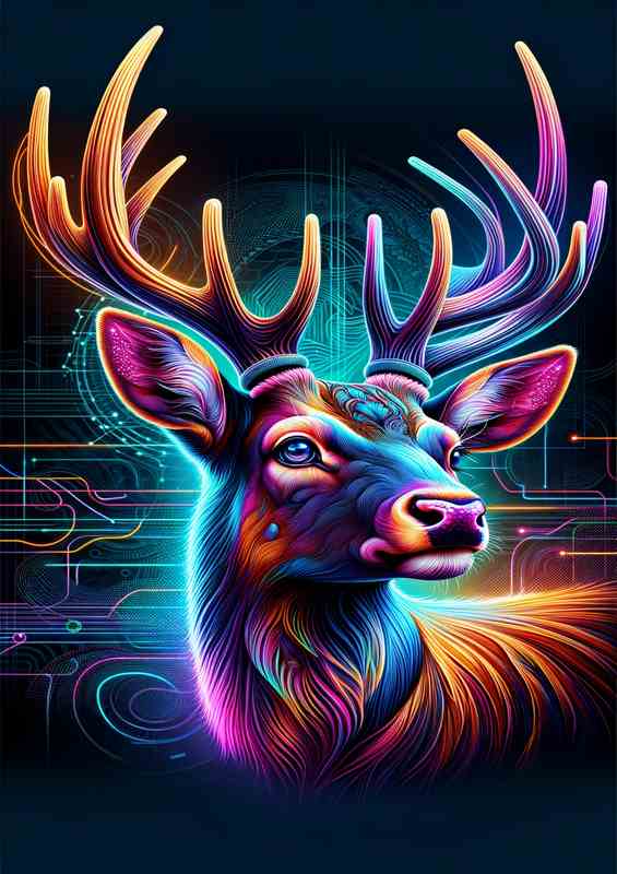 A regal deers head in neon digital art natural grace