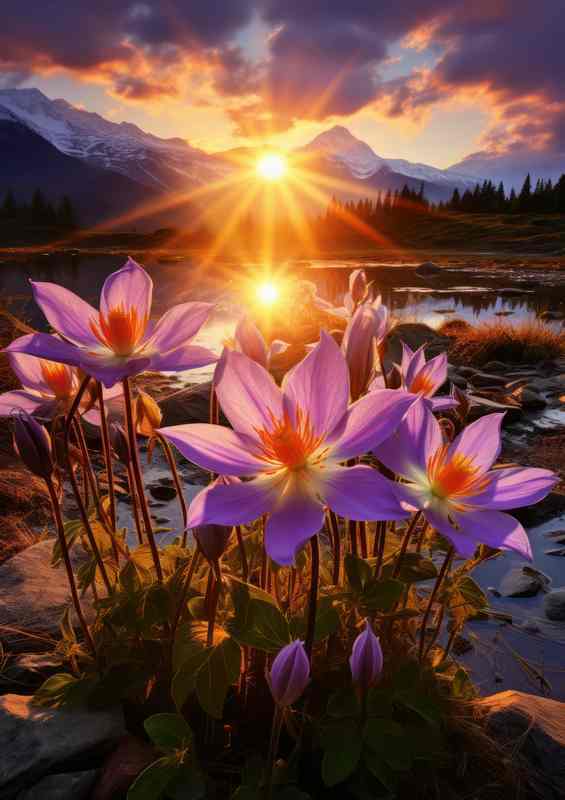 bunch of flowers nestled by the lake
