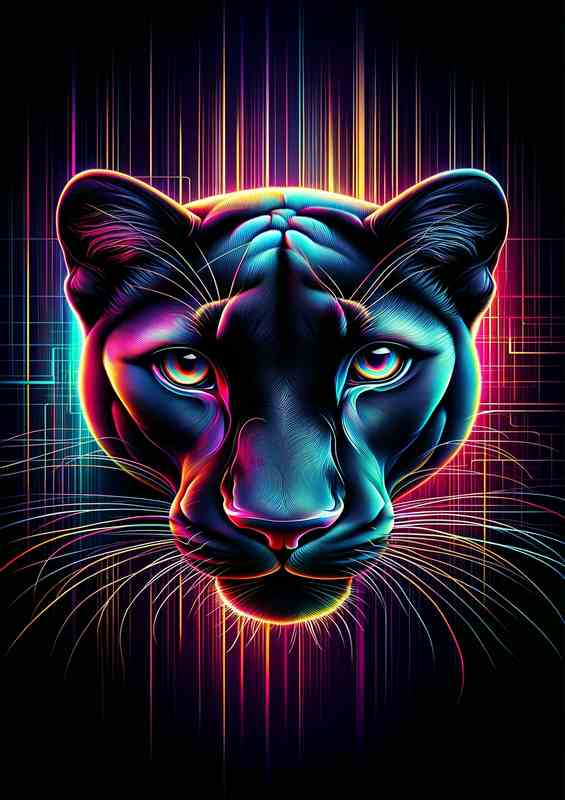 A sleek panther's head in neon mysterious allure