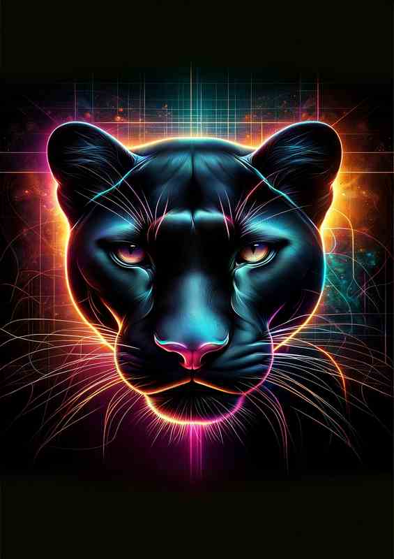 A sleek panthers head in neon art mysterious allure