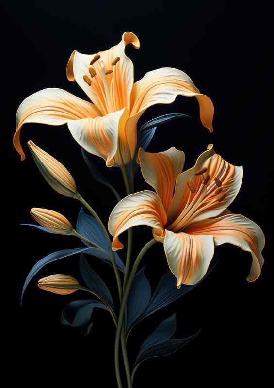orange lilys blooming with a dark background