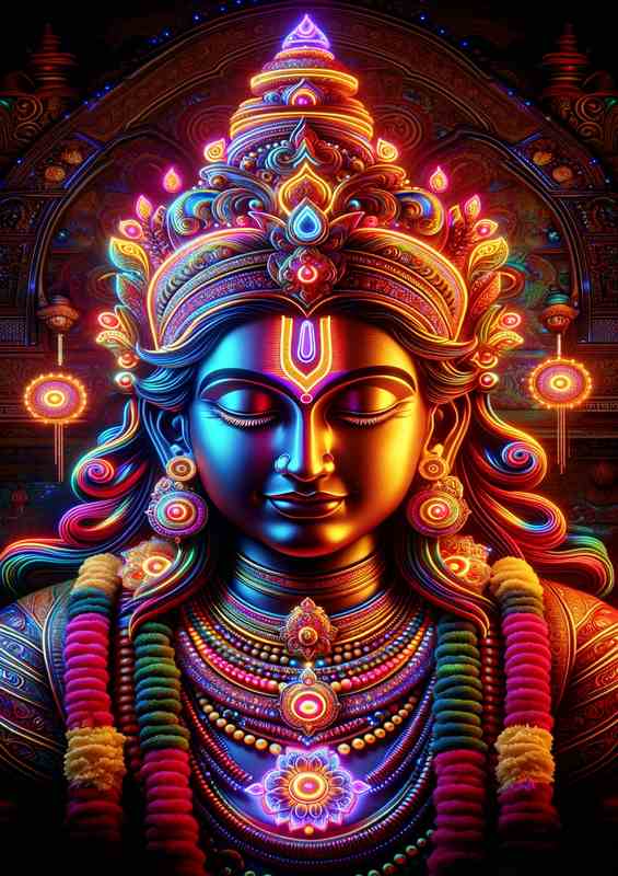 Vibrant Neon Indian Deity