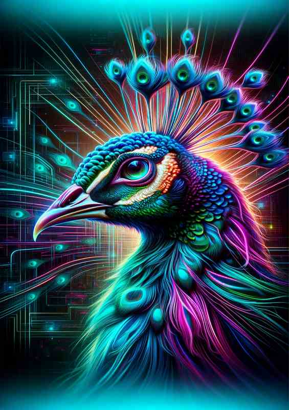 Neon Peacock Metal Poster