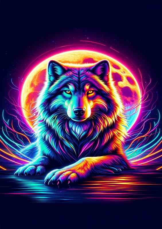 A wolf in ultra high quality with a full moon