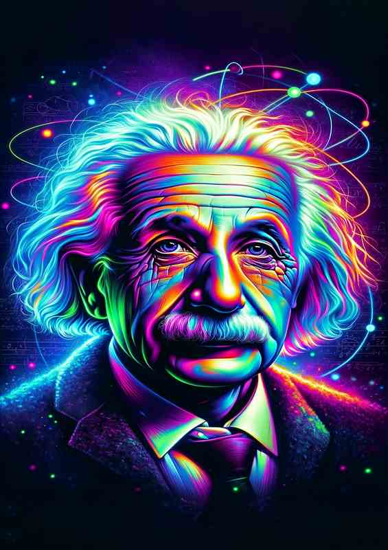 Albert Einstein reimagined with vibrant neon colors