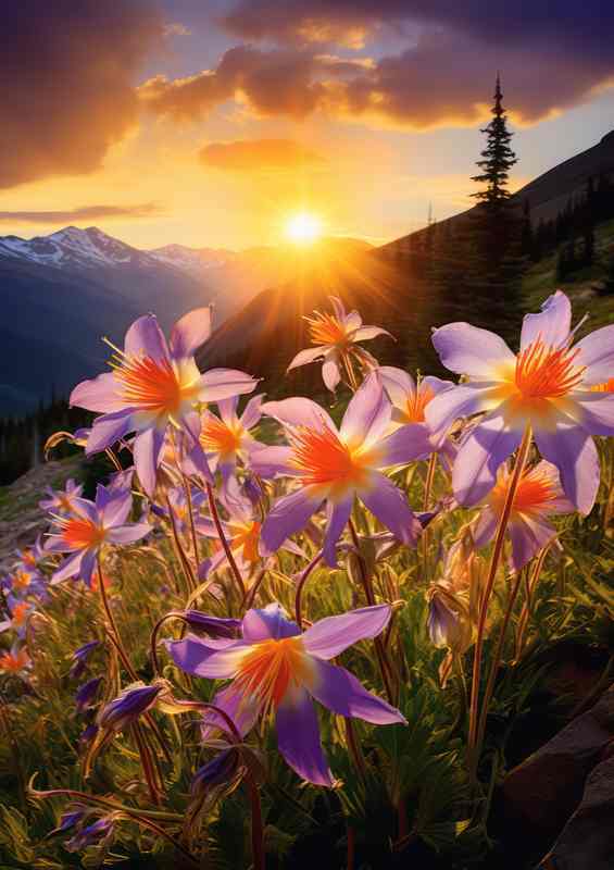 purple style flowers on the embankment of a mountain