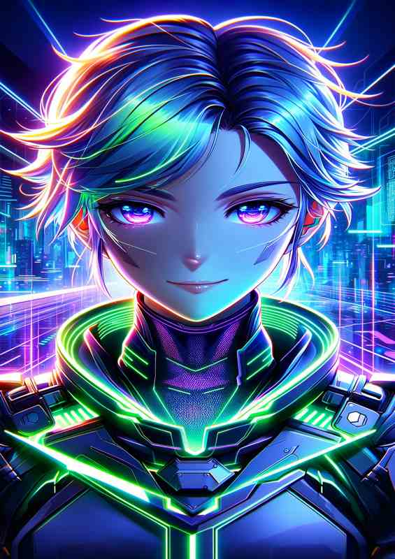 Anime character with a sci fi in neon colors
