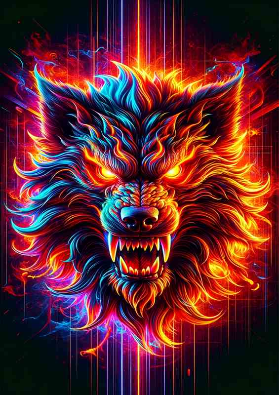 Cerberus head enhanced with vivid neon colors