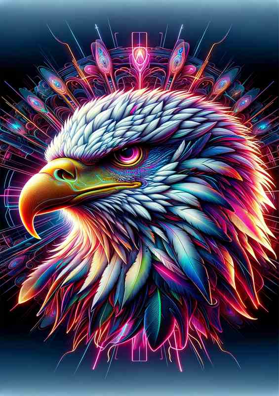 Eagles' Neon Gaze & Feathers