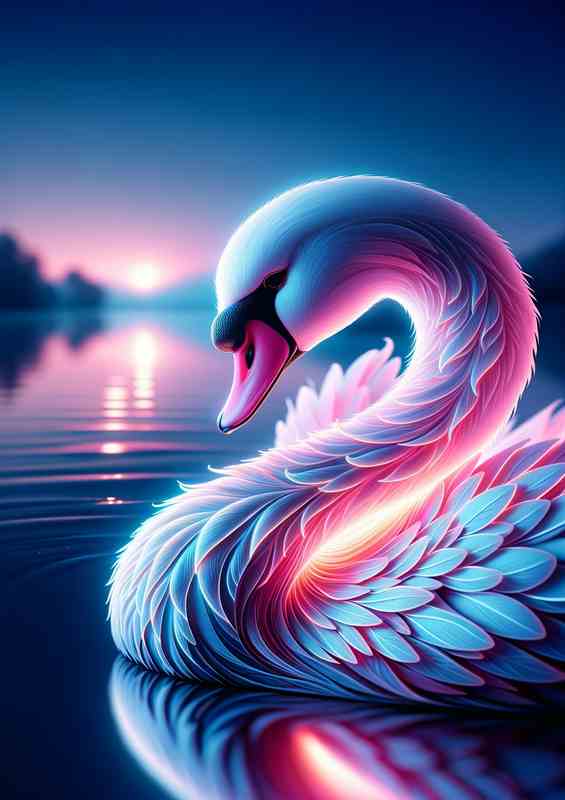 Graceful swans head with neon pink and white tones