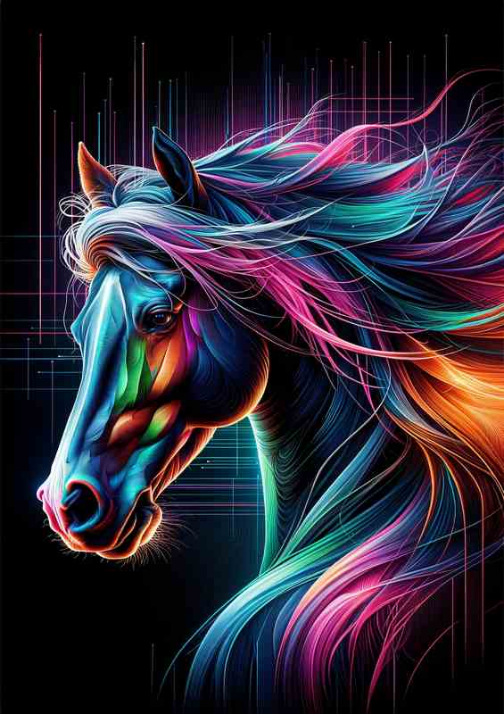 Neon Equine Majesty Metal Poster