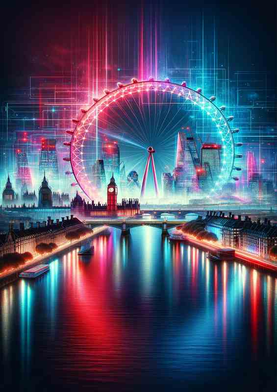 London skyline aglow with radiant neon colors