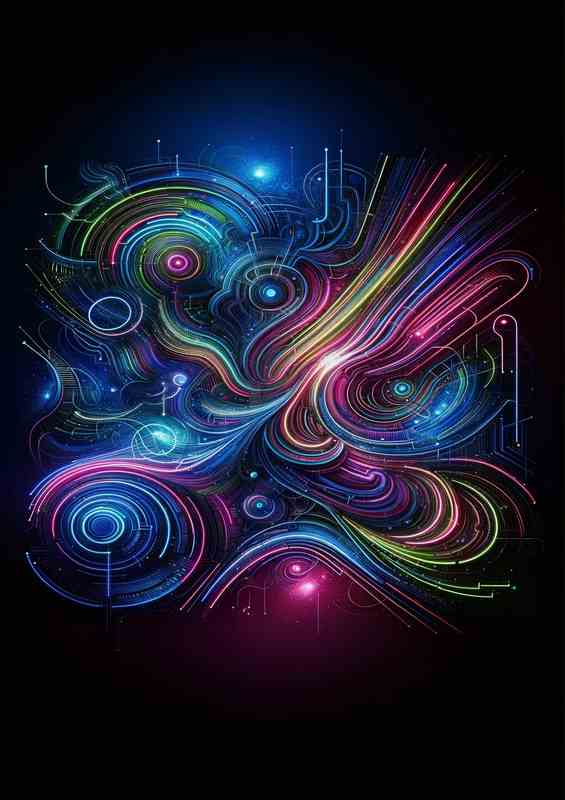 Neon themed painting featuring an abstract