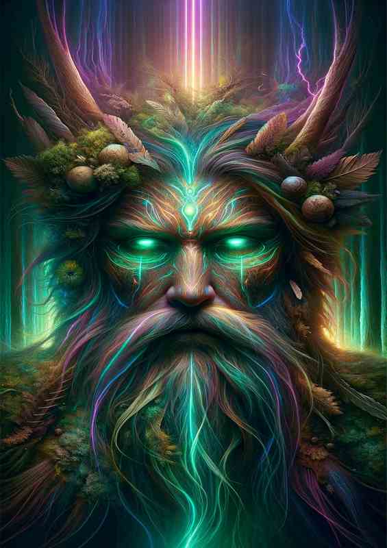 Pagan god enveloped in mystical neon colors