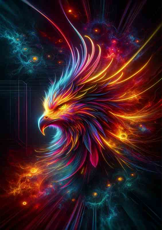 Phoenix head glowing with intense neon colors