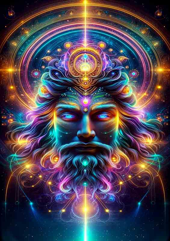 Powerful deity radiating divine energy neon