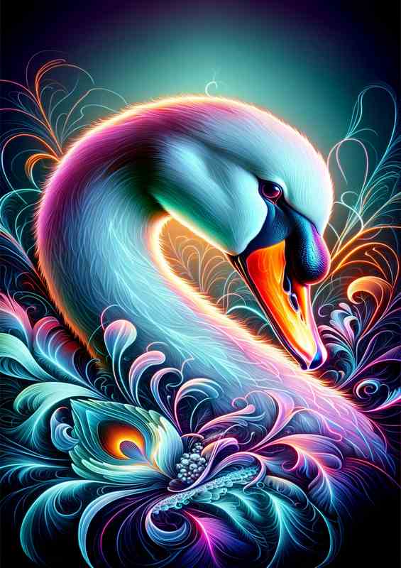 Swan Neon Art Metal Poster