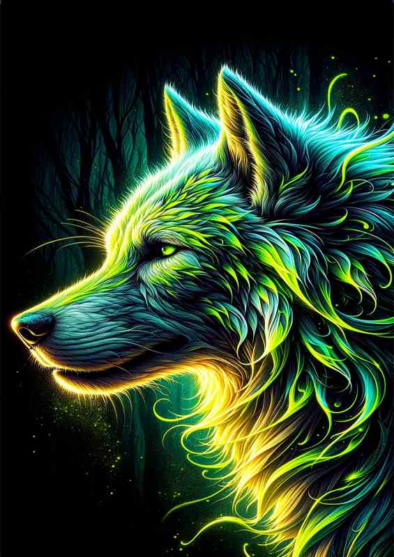 Wolfs head, with neon green and yellow tones