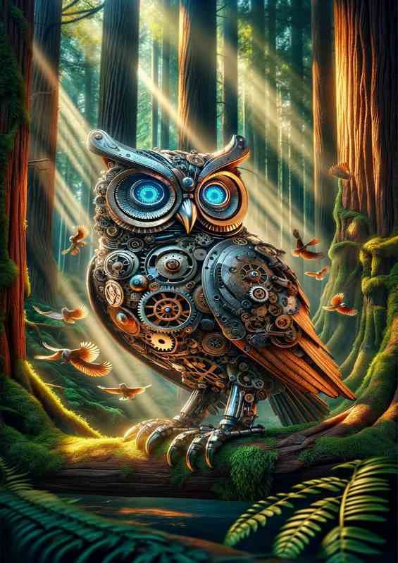 Automaton Steampunk Owl in Forest