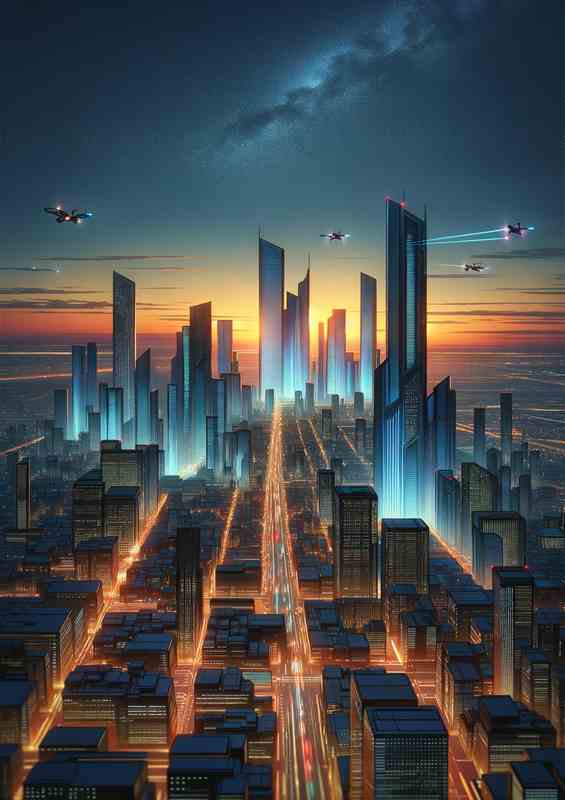 futuristic cityscape at twilight The horizon