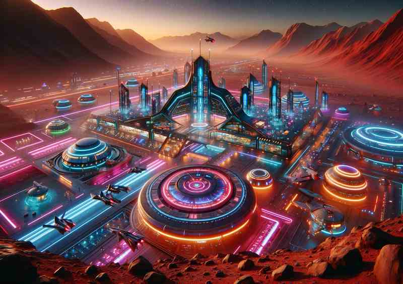 A Futuristic Neon Spaceport on Mars
