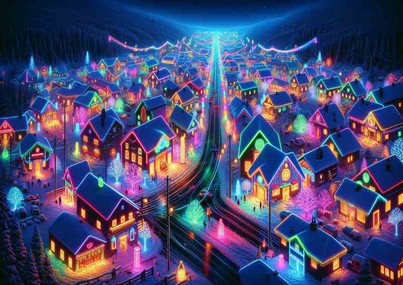 A Neon Festival of Lights in a snowy village