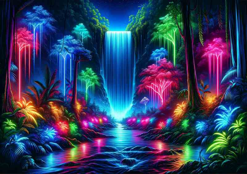 Neon Rainforest Waterfall