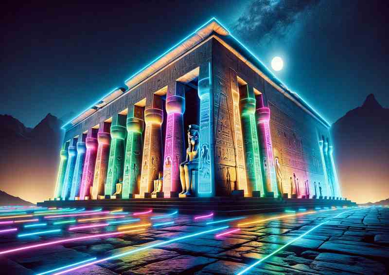 A Neon Lights at an Ancient Egyptian Temple
