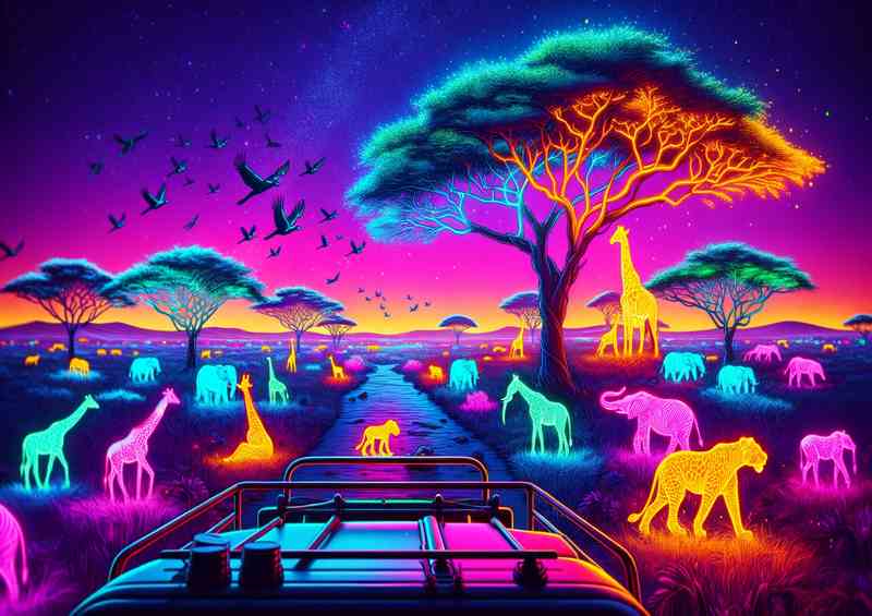 A Neon Safari Adventure in the African Savannah