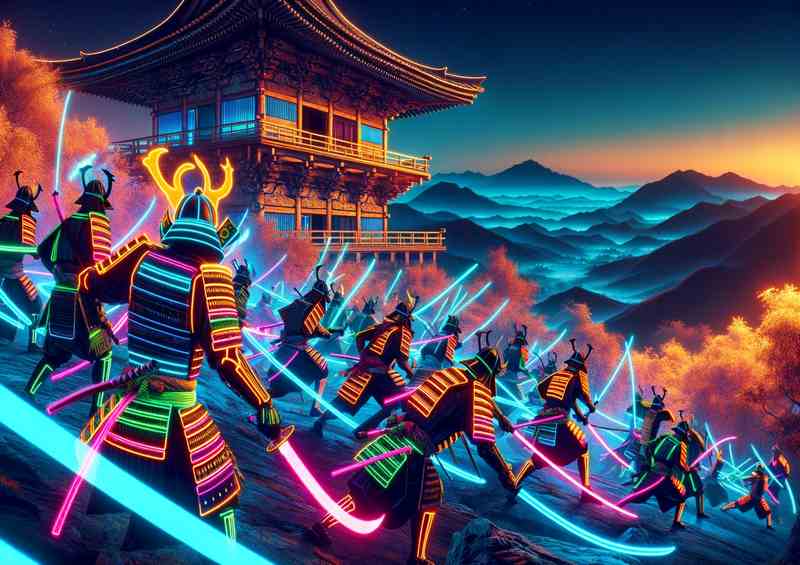 A Neon Samurai Battle in Ancient Japan