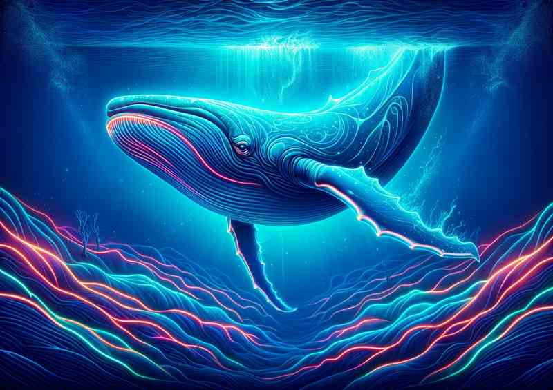 Neon Blue Whale Metal Poster