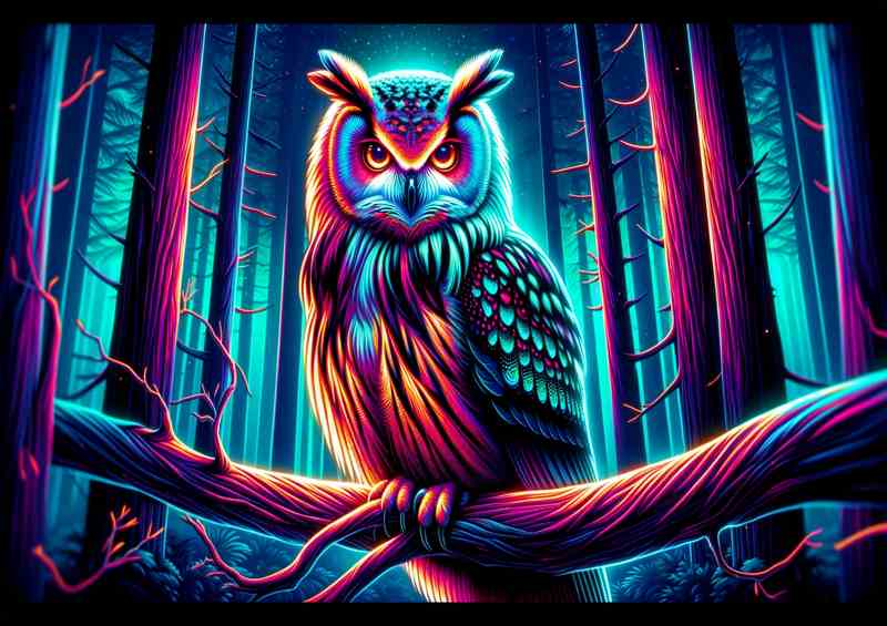 Neon Owl Metal Art