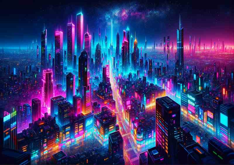 Neon Cityscape Metal Poster