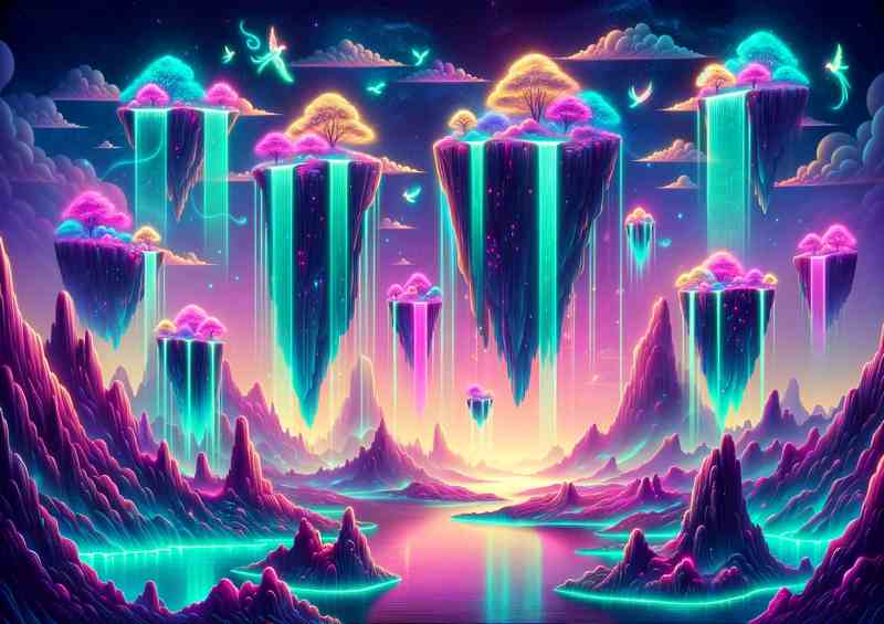 Floating Isles & Waterfalls Metal Poster