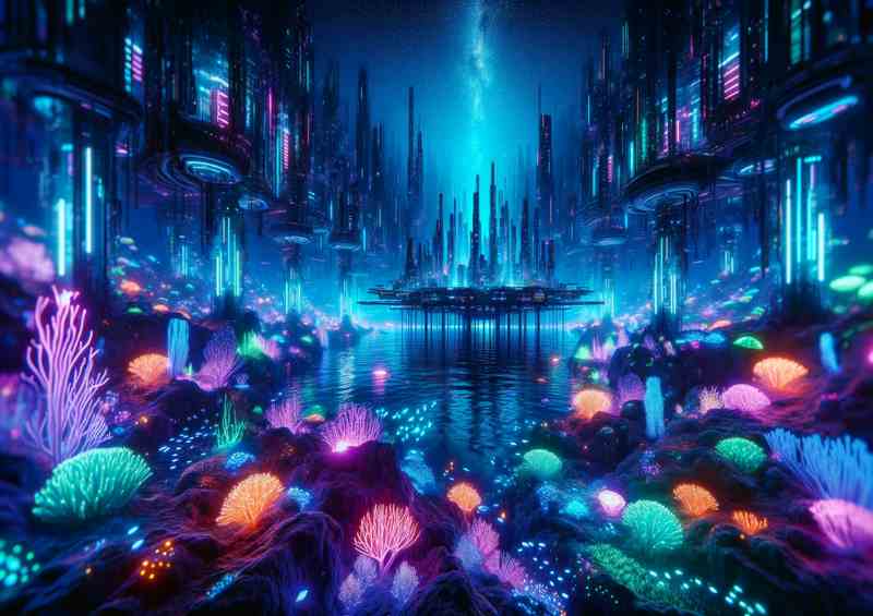 Futuristic Underwater City Metal Poster