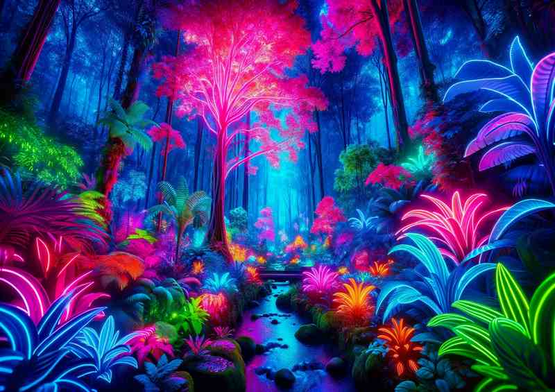 Neon Rainforest Metal Poster