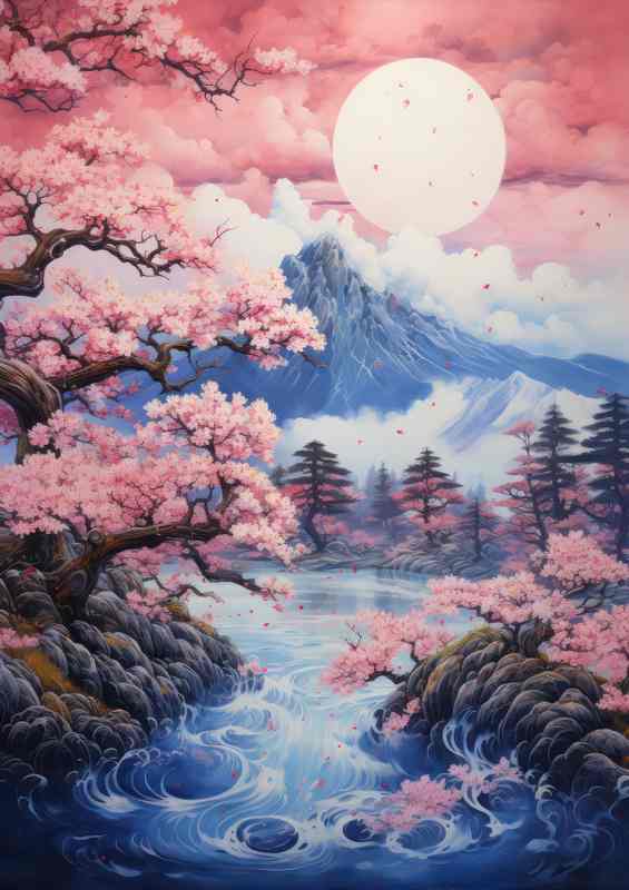 Cherry Trees in Bloom Japans Mountain Landscapes