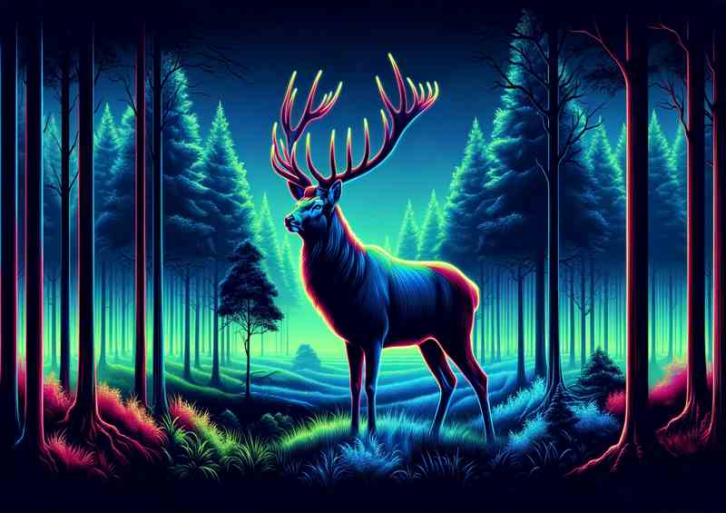 Majestic Stag in Neon Forest
