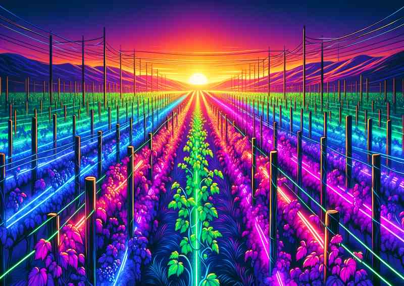 Neon Sunset Vineyard Metal Poster